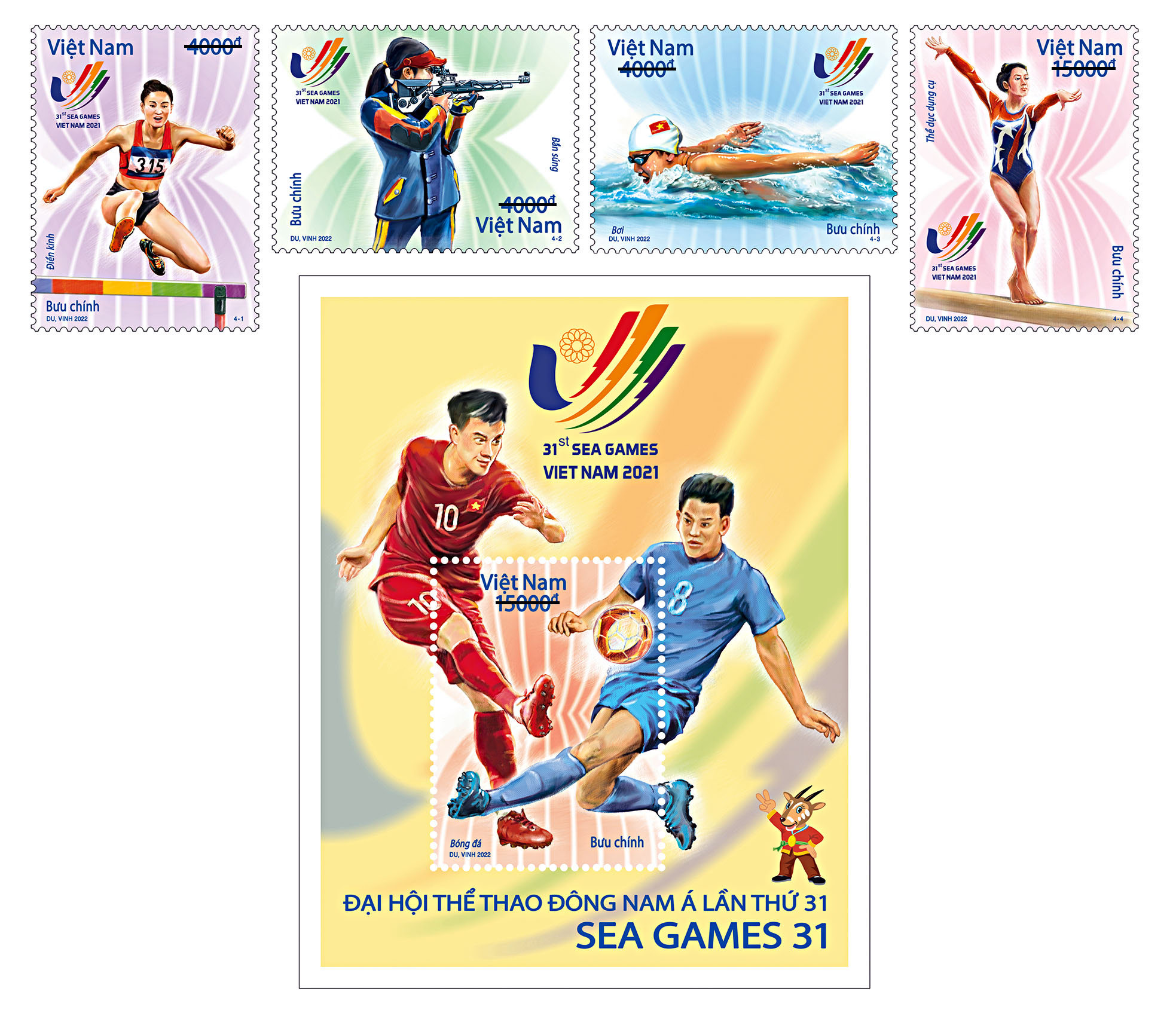 Các mẫu tem giới thiệu về SEA Games 31